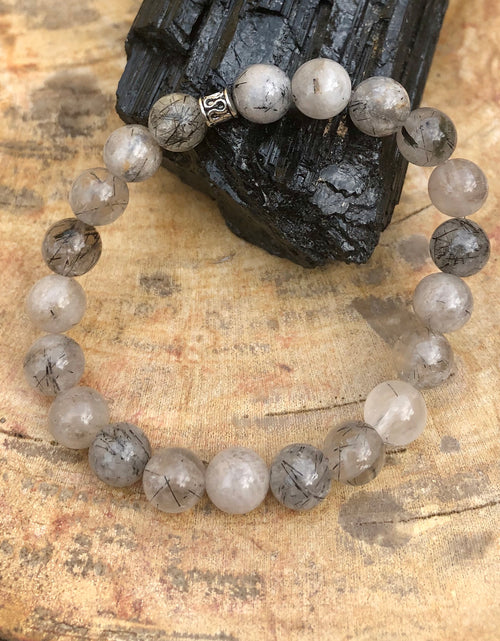 Load image into Gallery viewer, Black Tourmaline Quartz Stretch Bracelet! Natural Crystals &amp; Handmade!
